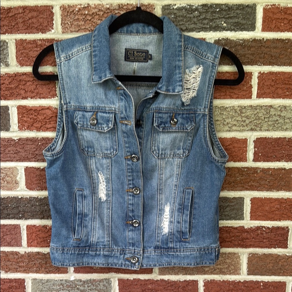 Barely Used- Distressed Denim Vest (juniors medium)